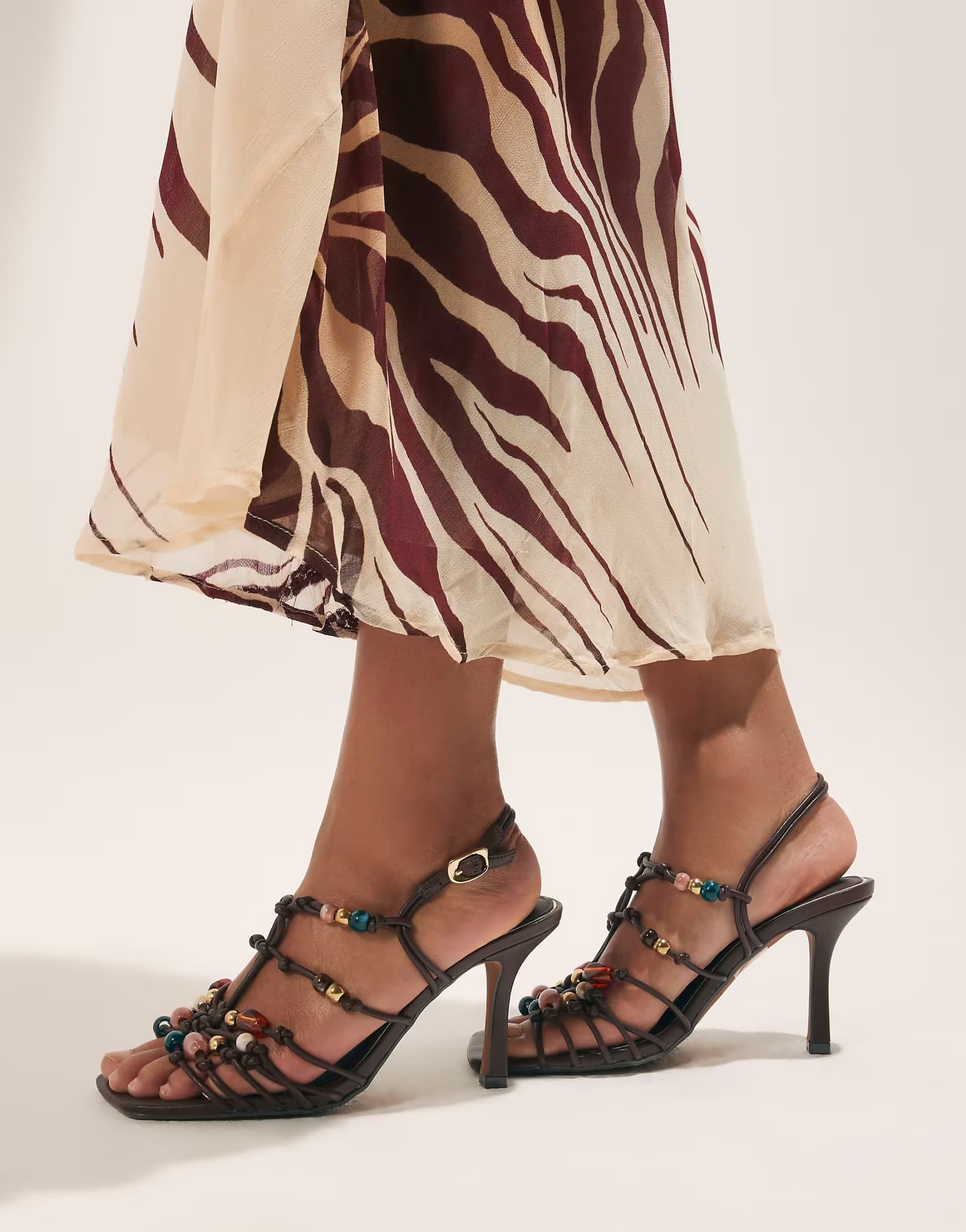 ASOS River Island Brown Beaded Strappy Sandals