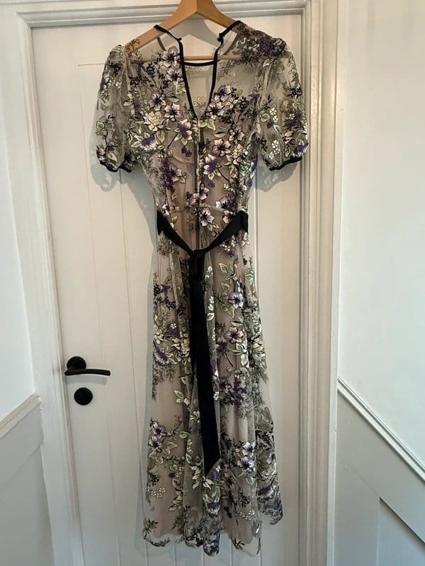 Coast White & Purple Floral Embroidered Midi Dress