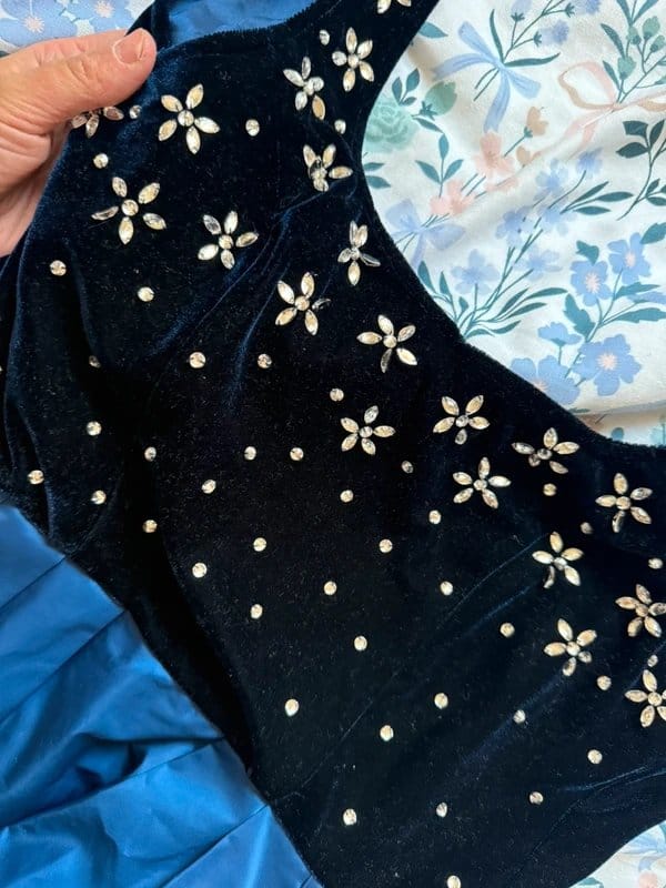 ASOS ASOS Navy Velvet Embellished Party Dress UK 8 Princess Prom Style - 1