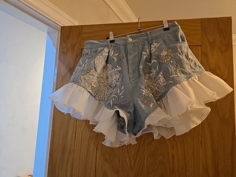 ASOS asos luxe embellished denim frill shorts