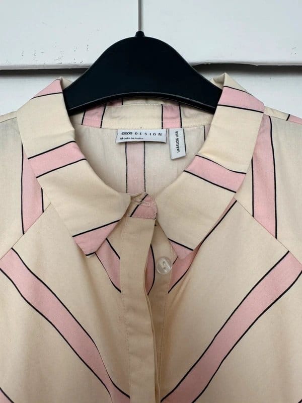 ASOS Design Cream and Pink Striped Shirt with Open Back