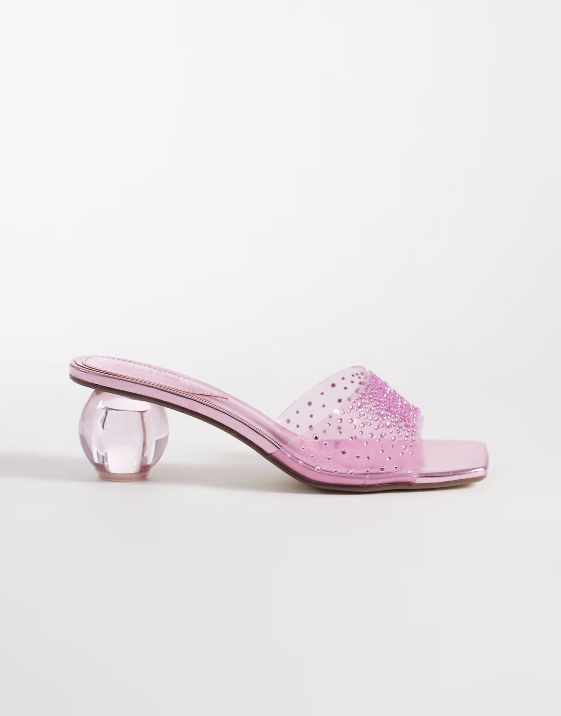 ASOS Kaiia exclusive 00s clear diamante sphere heeled sandals in baby pink