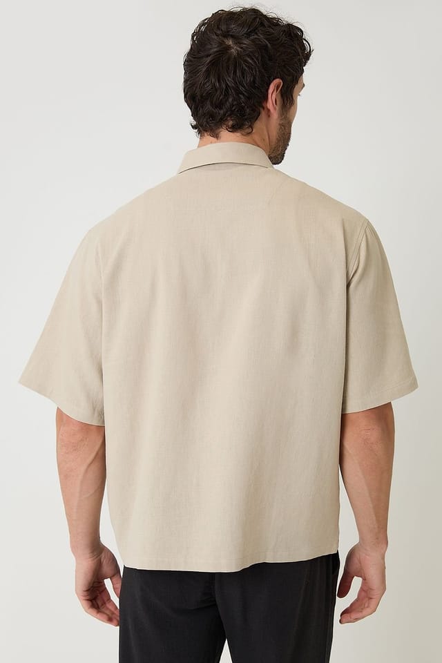 Threadbare threadbare Men's Boxy Fit Linen Blend Short Sleeve Shirt in Stone - 2