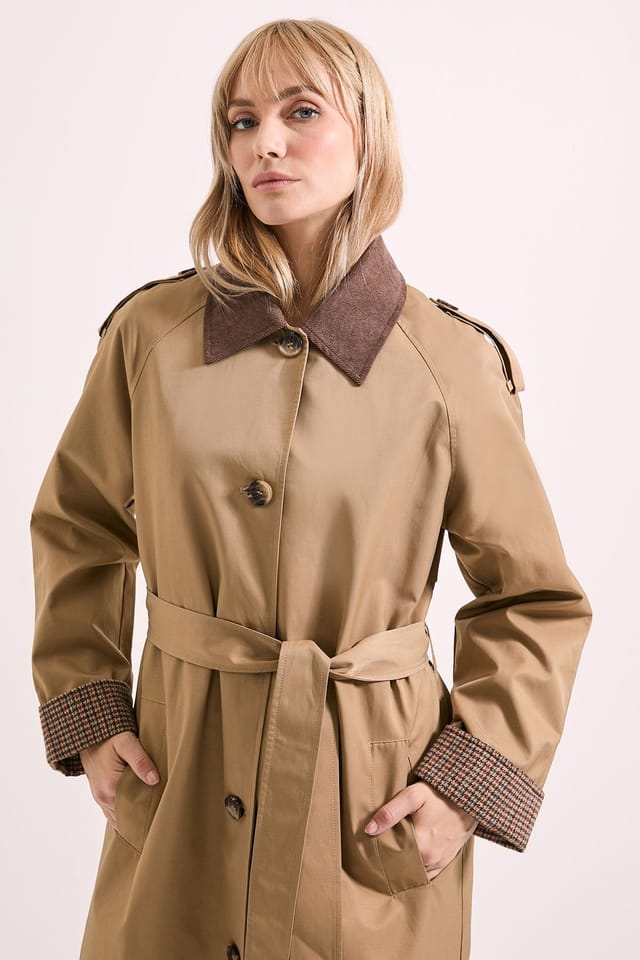 Principles Principles Women's Heritage Cord Collar Trench Coat in Camel - 2