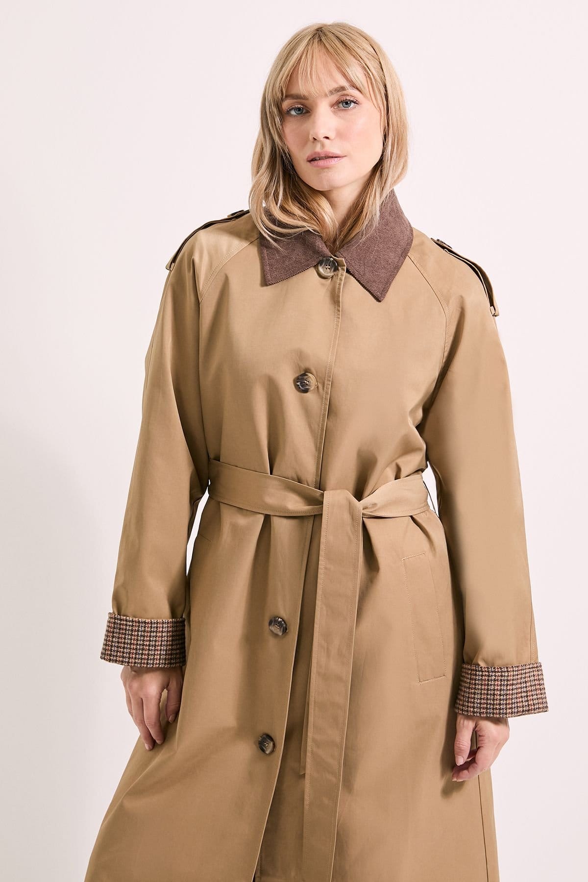 Principles Principles Women's Heritage Cord Collar Trench Coat in Camel - 4