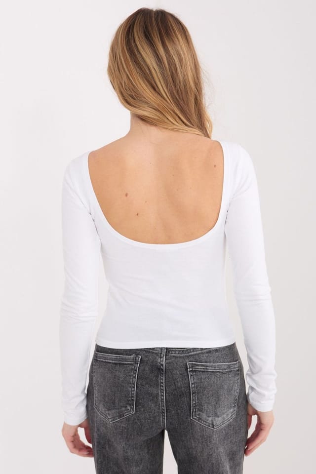 Love Lace Love Lace Women's Fitted Long Sleeve Cotton Blouse Boat Neck in White - 3