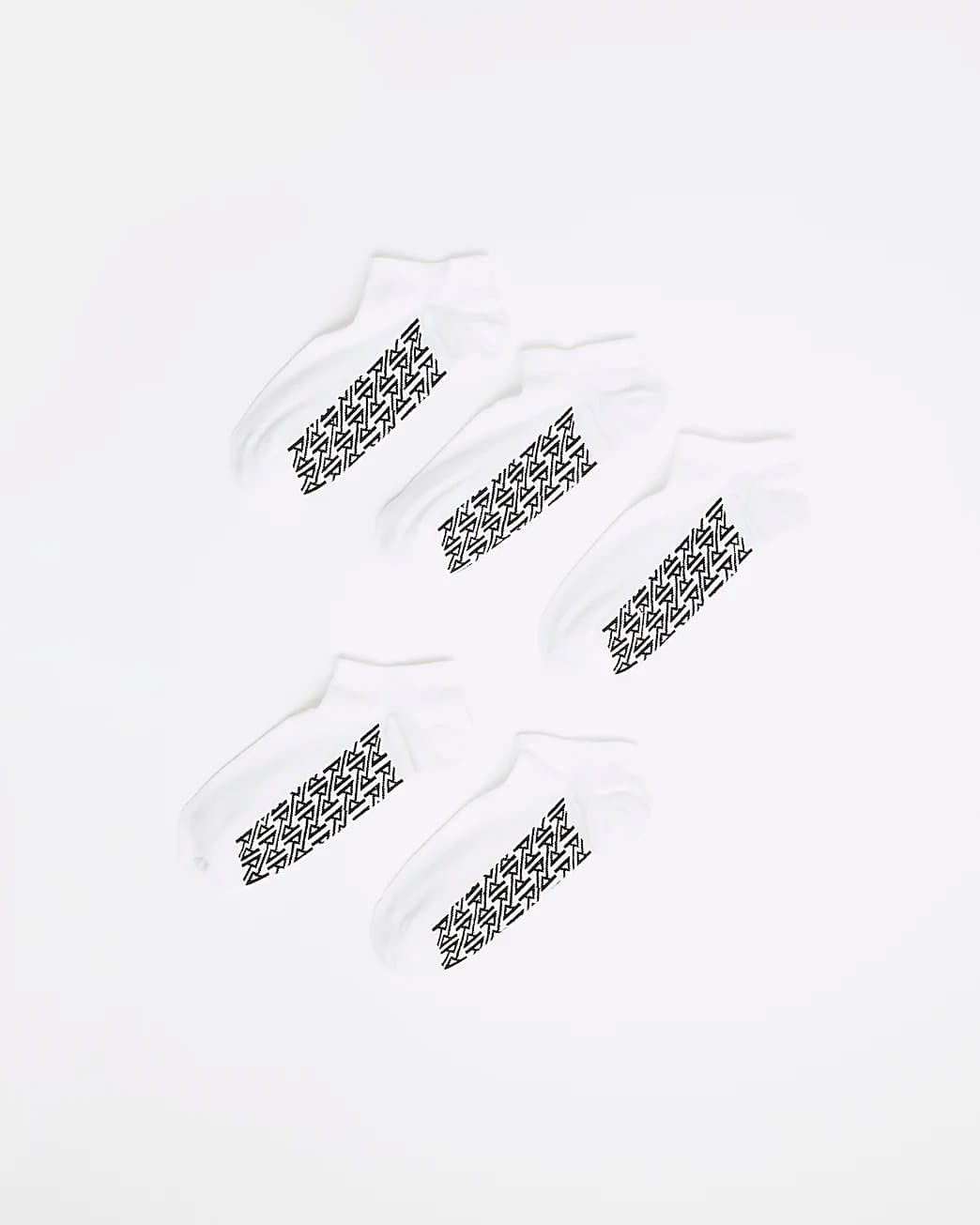 River Island Mens River Island White Pack Of 5 Ribbed Monogram Trainer Socks