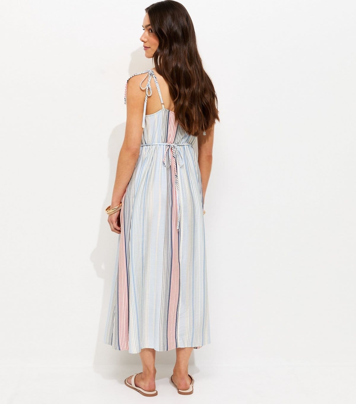 New Look Women's Petite Blue Stripe Print Cami Godet Midi Skirt New Look - 4