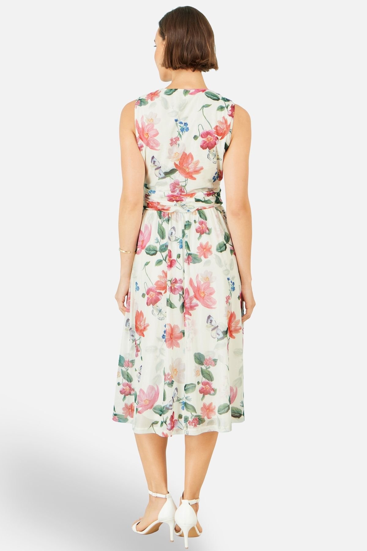 Yumi Yumi Women's Blurred Floral Mesh Wrap Midi Dress in Warm White - 3