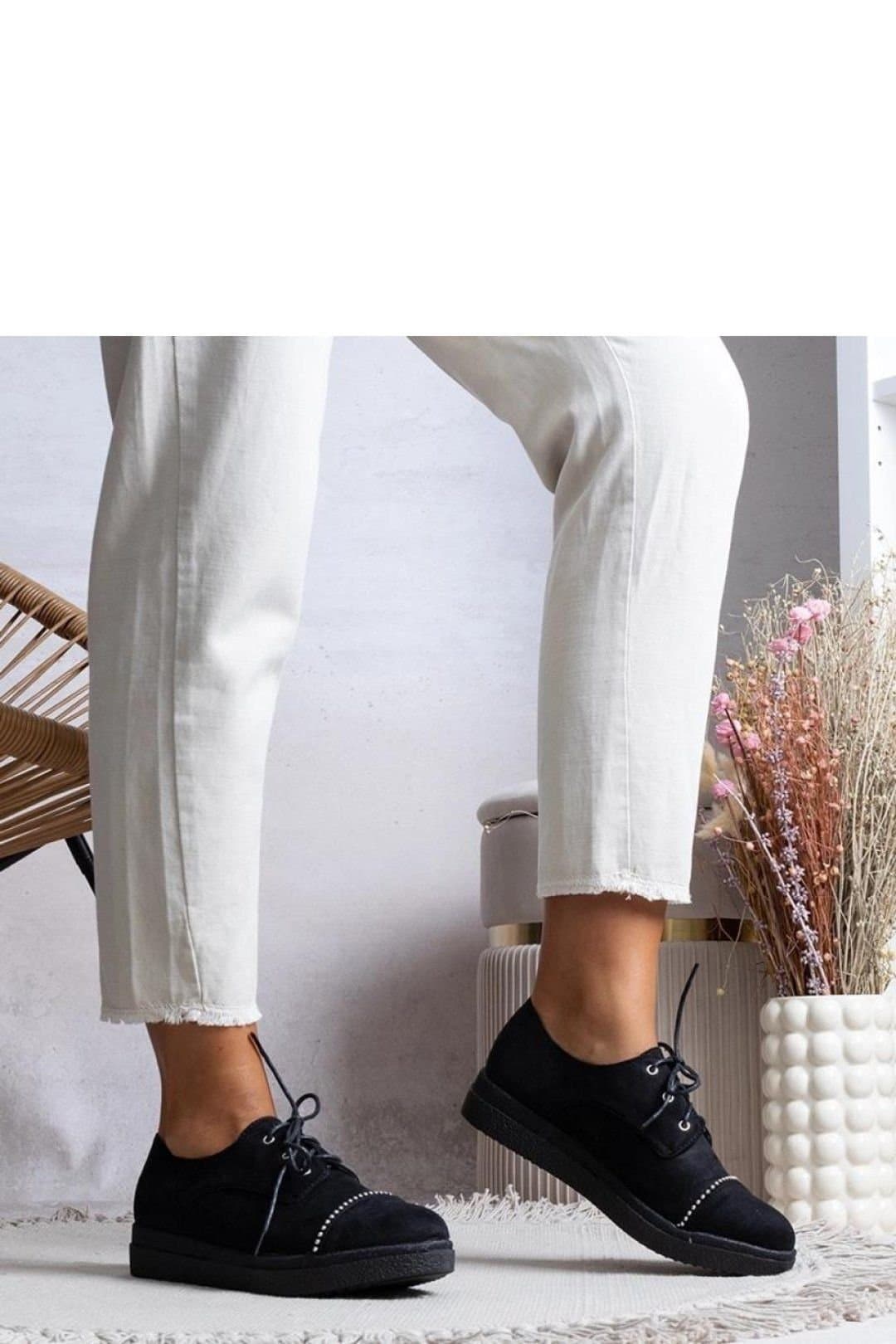 Love Lace Love Lace Black Suede Lace-Up Half Shoes with Beaded Brocade Sole