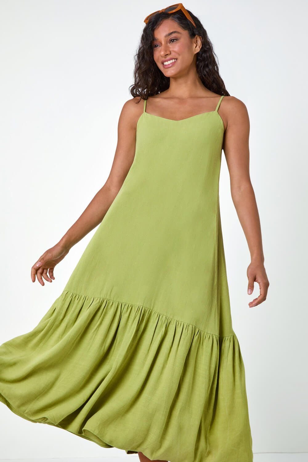 Dusk Dusk Women's Strappy Tiered Maxi Dress in Green - 2