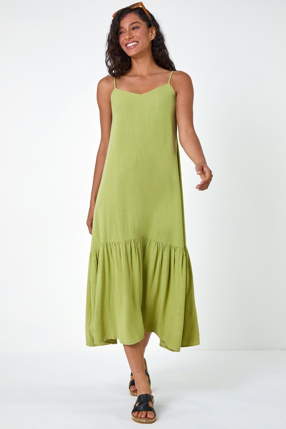 Dusk Dusk Women's Strappy Tiered Maxi Dress in Green - 3