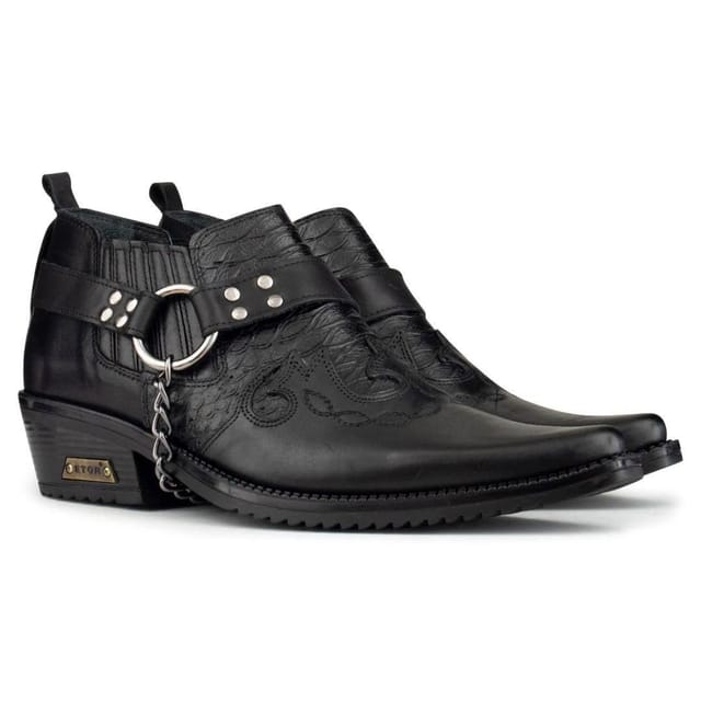 Etor Etor Men's Real Leather Cowboy Cuban Heel Shoes in Black - 2