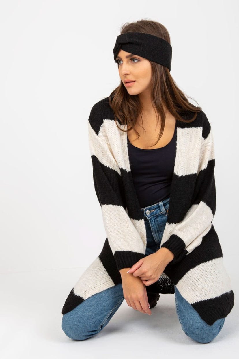 Love Lace Love Lace Women's Long Loose Sleeve Cardigan with Color Stripes in Black - 1