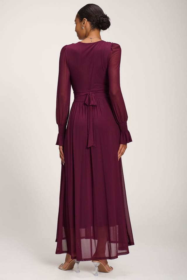 Jolie Moi Jolie Moi Women's Long Sleeve Mesh Maxi Dress in Purple - 2