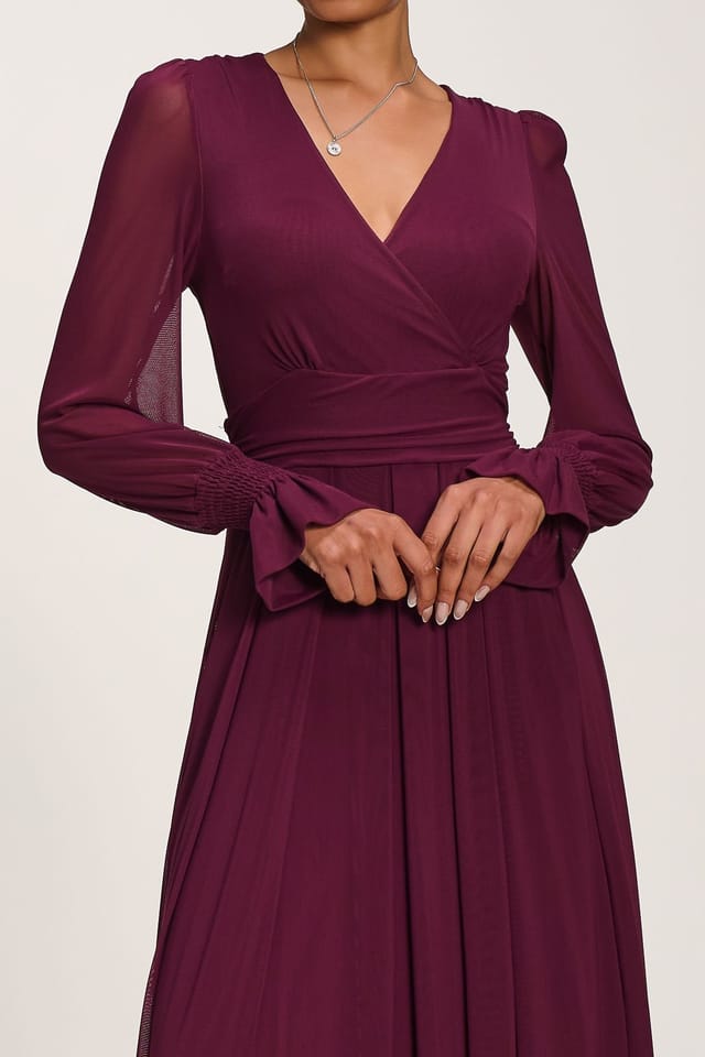 Jolie Moi Jolie Moi Women's Long Sleeve Mesh Maxi Dress in Purple - 3