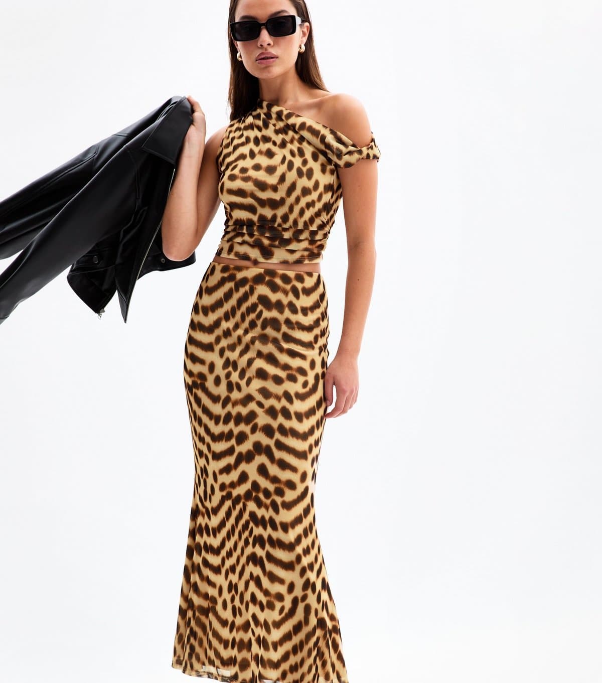 New Look Women's Brown Leopard Print Mesh Midi Skirt New Look