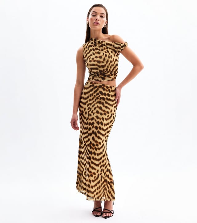 New Look Women's Brown Leopard Print Mesh Midi Skirt New Look - 2