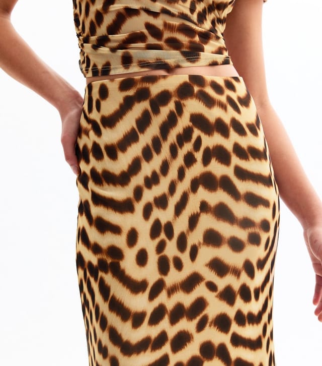 New Look Women's Brown Leopard Print Mesh Midi Skirt New Look - 3