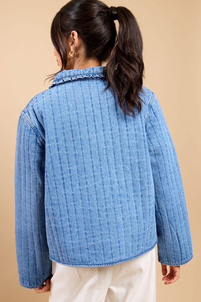 Little Mistress Little Mistress Women's Denim Quilted Tie Detail Jacket by Vicky Pattison in Blue - 2