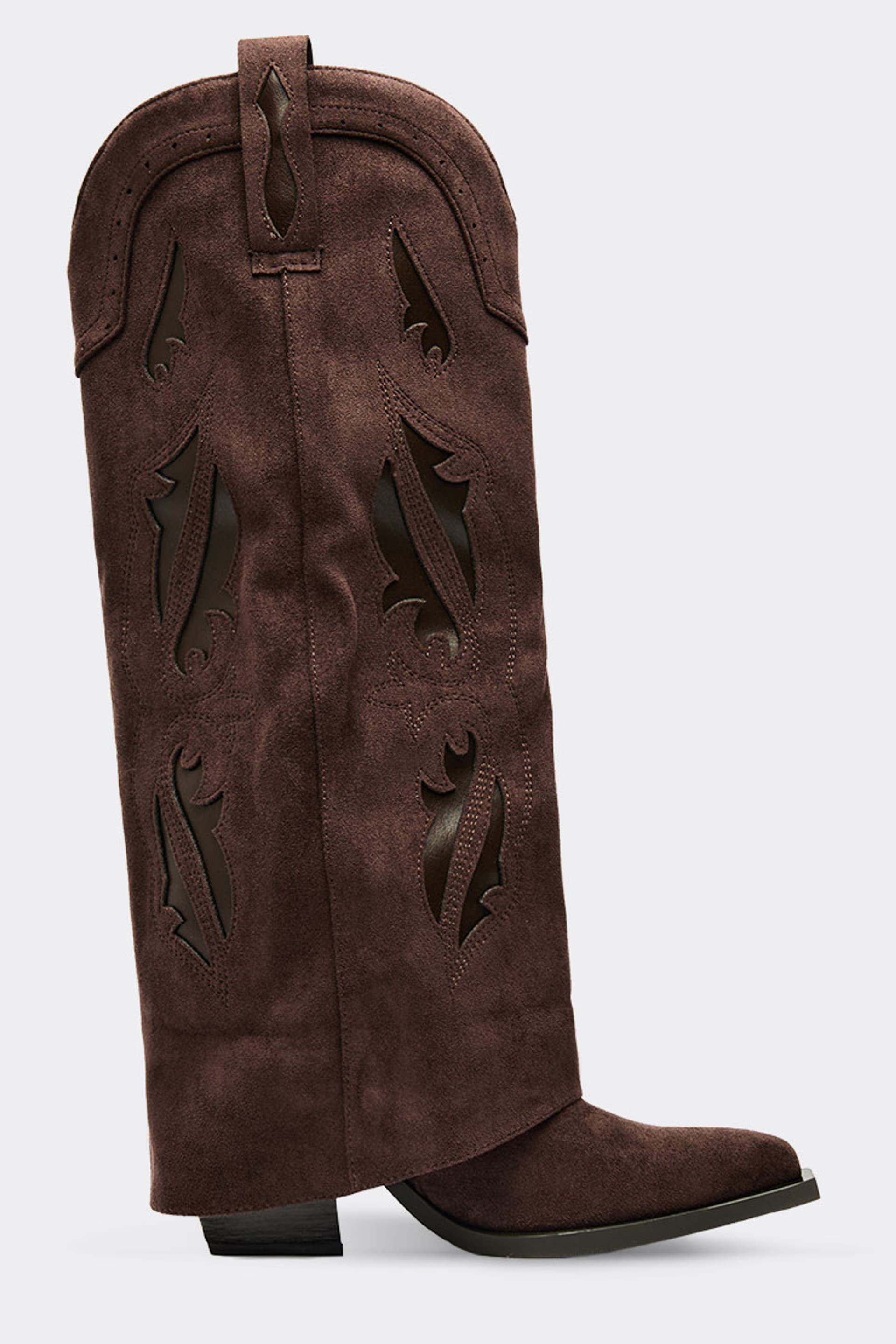 EGO EGO Women's Knee High Cut Out Faux Suede Block Heel Boots in Dark Brown