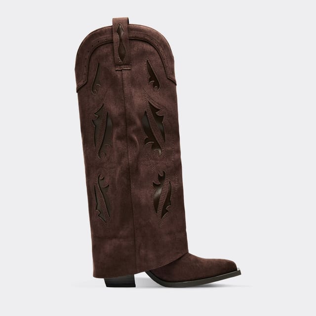 EGO EGO Women's Knee High Cut Out Faux Suede Block Heel Boots in Dark Brown - 3
