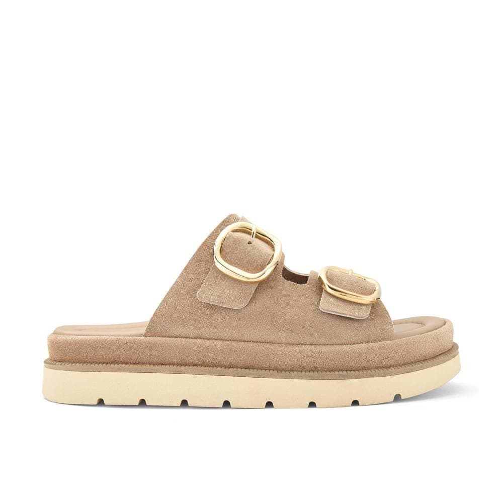 Clarks Clarks Women's Sorella Mule Sand Suede Flat Sandals, Flatforms, Sliders in Beige