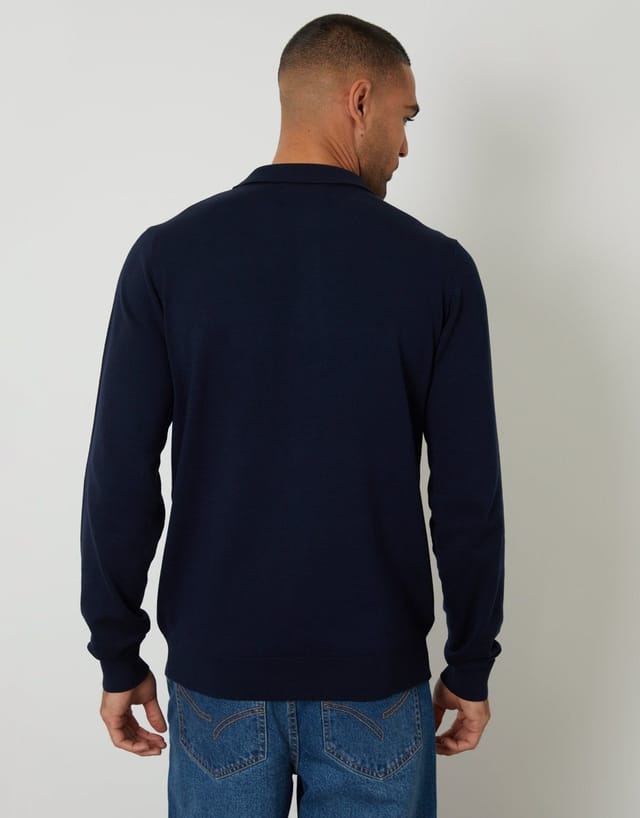 Threadbare threadbare Men's Knitted Long Sleeve Polo Jumper in Blue - 2