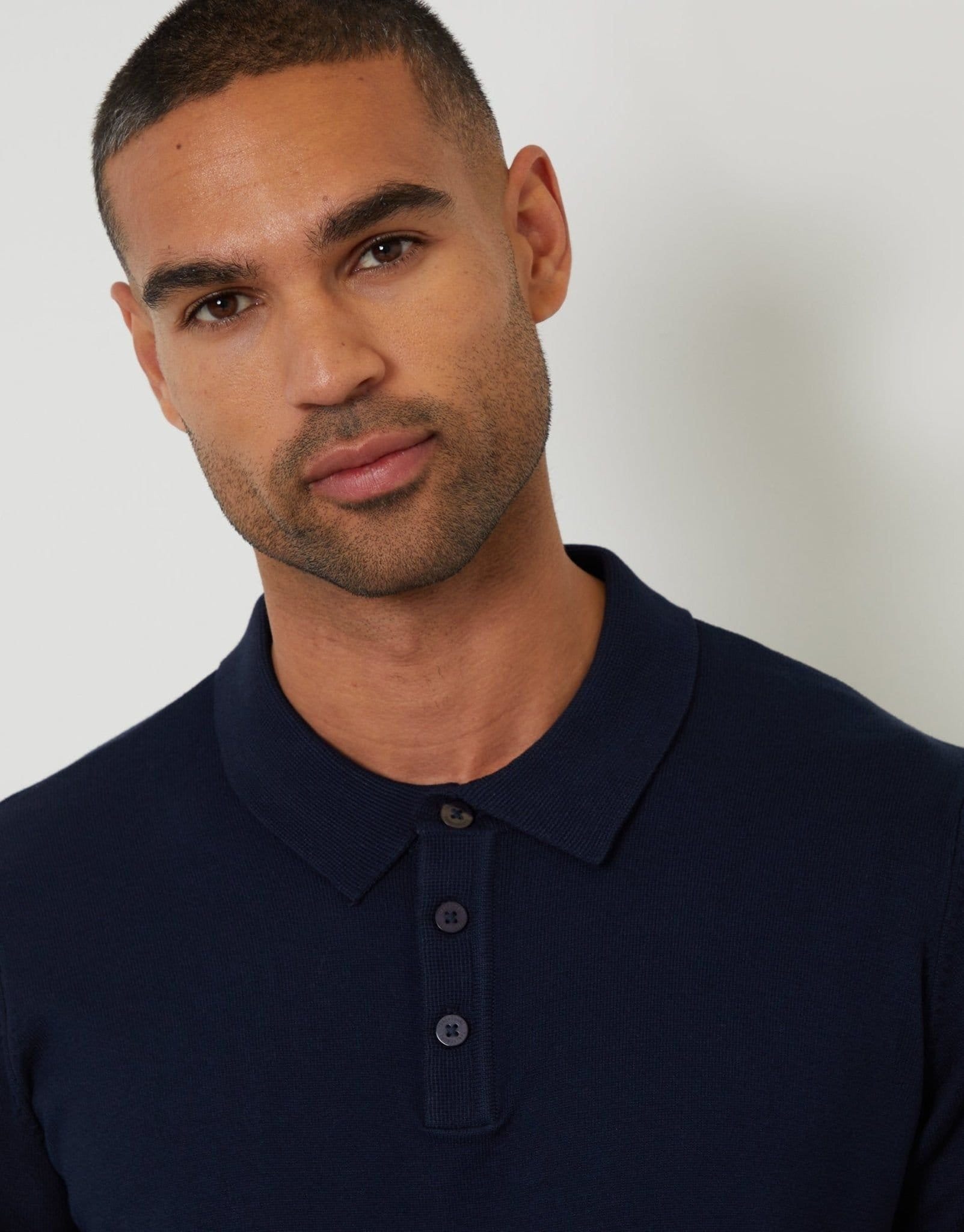 Threadbare threadbare Men's Knitted Long Sleeve Polo Jumper in Blue - 4