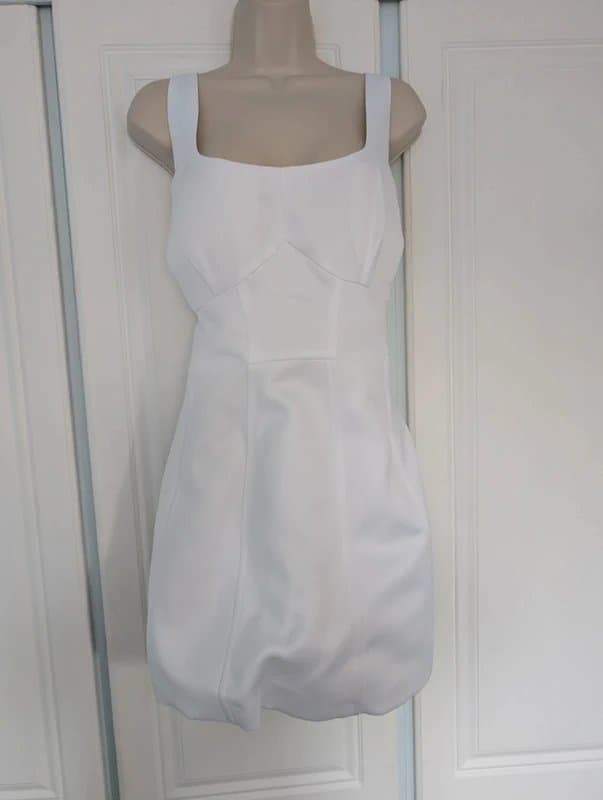 ASOS ASOS Design satin structured square neck mini bridal dress in ivory size 16
