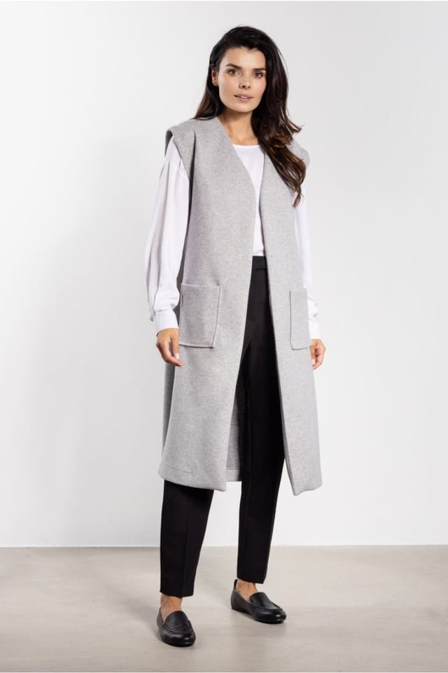 Love Lace Love Lace Women's Soft Fleece Long Gilet with Belt Pockets in Grey - 2