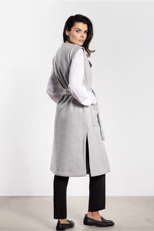 Love Lace Love Lace Women's Soft Fleece Long Gilet with Belt Pockets in Grey - 3