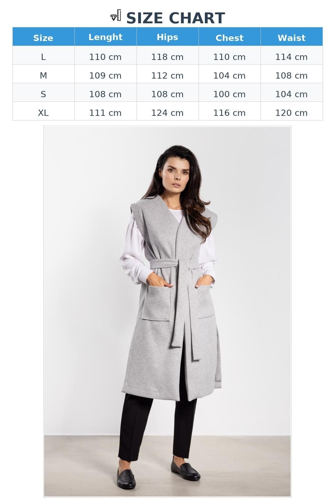 Love Lace Love Lace Women's Soft Fleece Long Gilet with Belt Pockets in Grey - 4