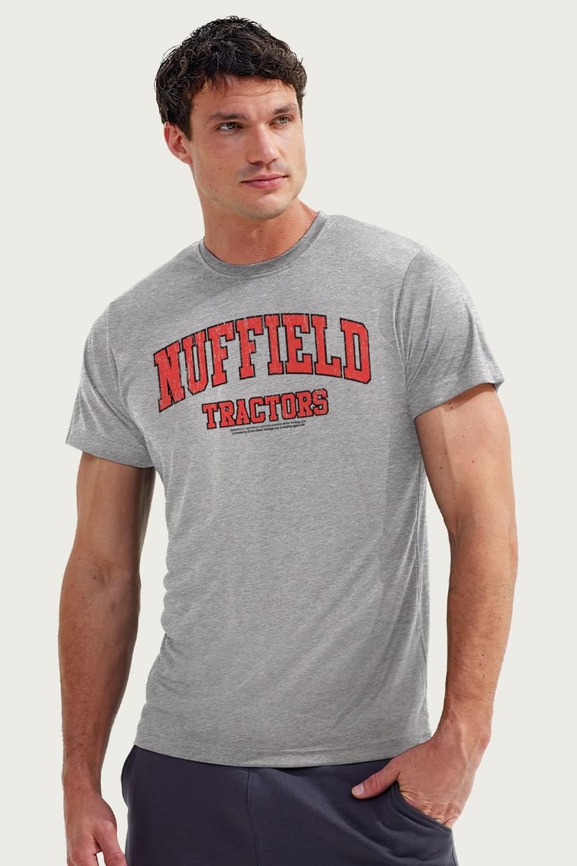 Nuffield Nuffield Men's Tractors College Sports Text British Motor Heritage T-Shirt in Mid Grey - 1