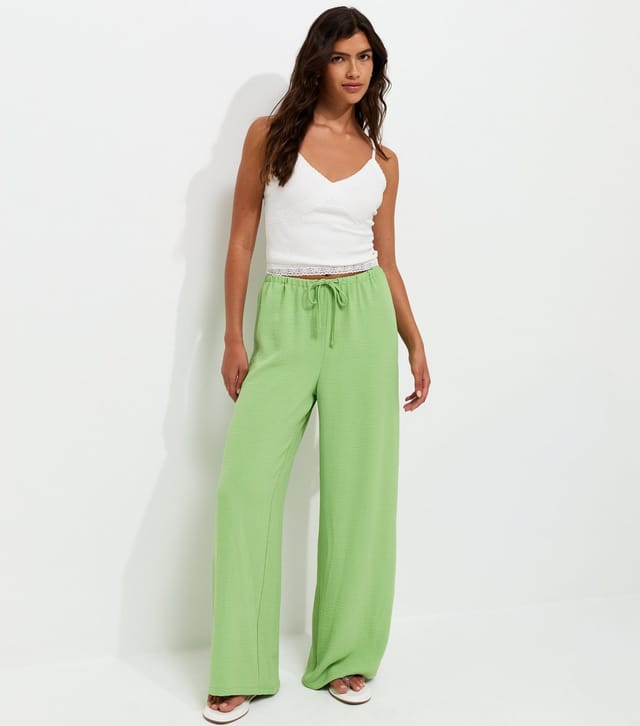 New Look Women's Light Green Drawstring Waist Wide Leg Trousers New Look - 2