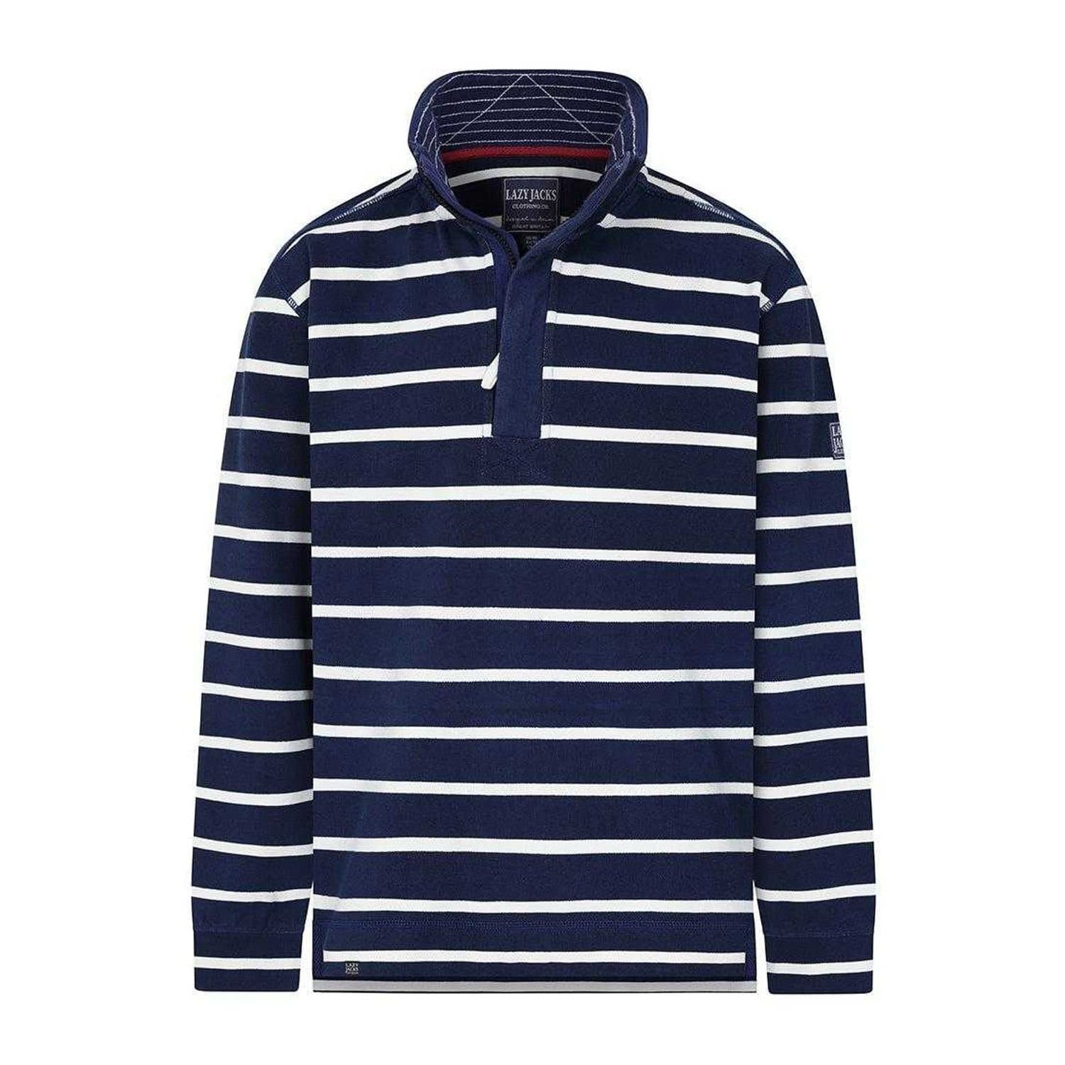 Lazy Jacks Lazy Jacks Men's Contrast Striped Pique Quarter Zip Sweatshirt in Dark Blue