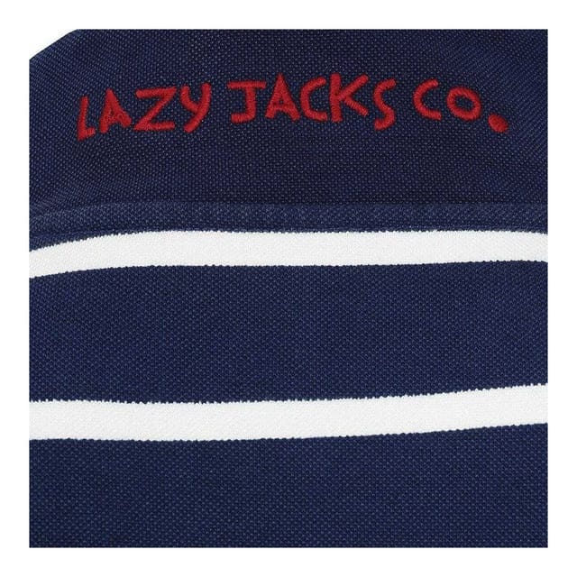 Lazy Jacks Lazy Jacks Men's Contrast Striped Pique Quarter Zip Sweatshirt in Dark Blue - 3