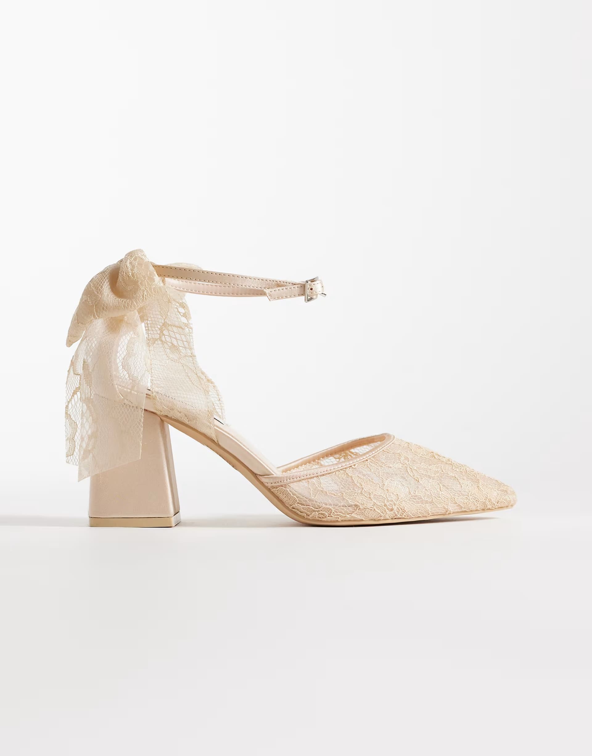 ASOS Be Mine Bridal Wide Fit Reema block heeled shoes with bow detail in rose lace