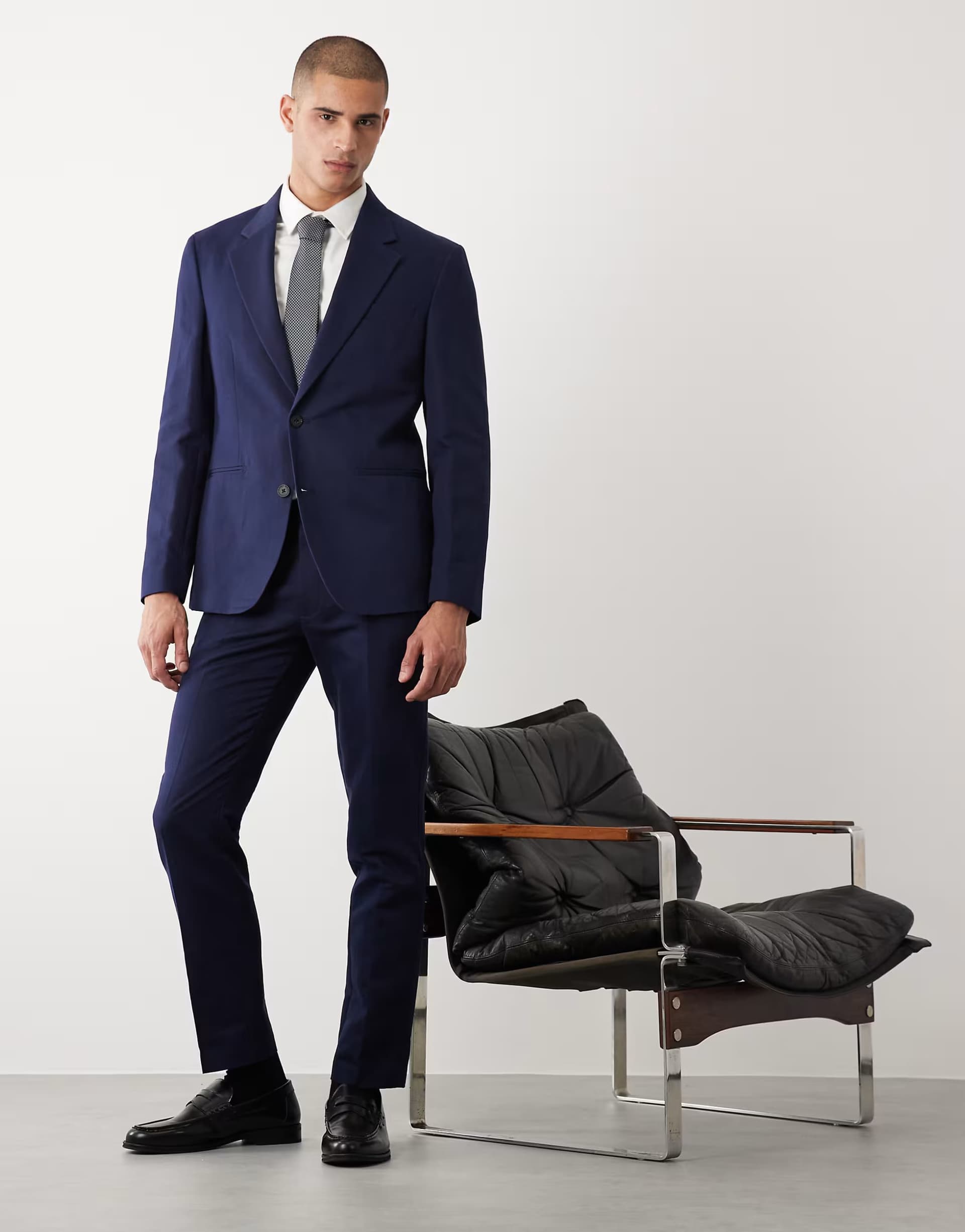 ASOS ASOS DESIGN Navy Linen Slim Suit Jacket