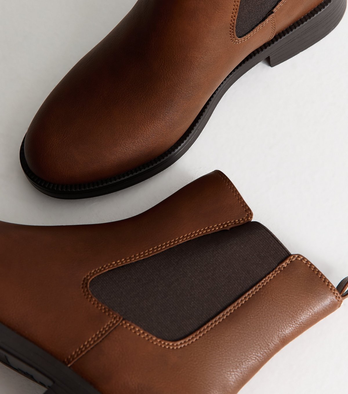 New Look Women's Wide Fit Tan Faux Leather Chelsea Flat Ankle Boots Vegan New Look - 3