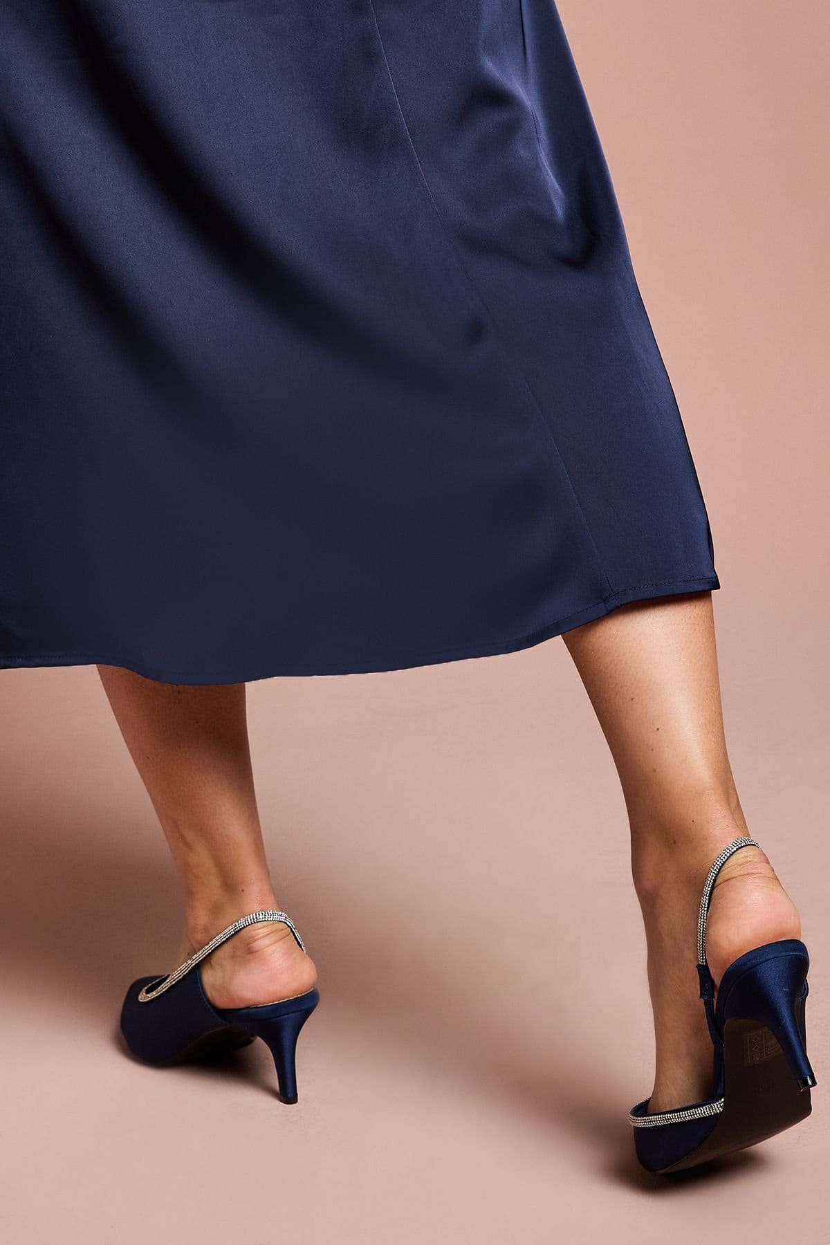 Coast Coast Women's Wide Fit Sabrina Satin Diamante Trim Slingback High Stiletto Court Shoes in Navy - 4