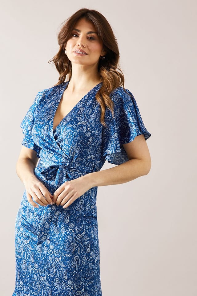 Wallis Wallis Women's Paisley Print Belted Midi Dress in Blue - 2