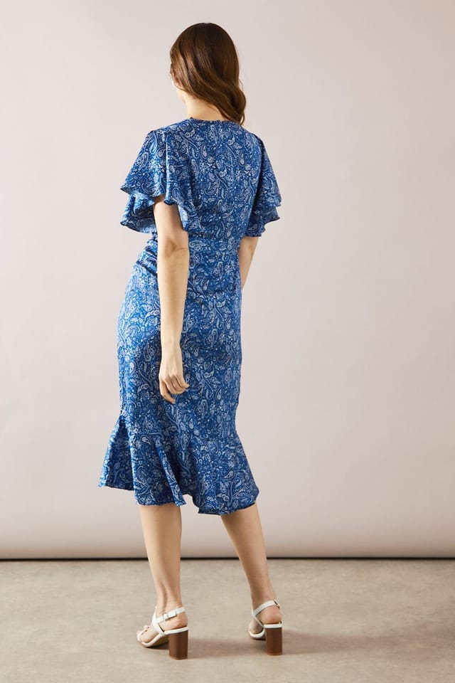 Wallis Wallis Women's Paisley Print Belted Midi Dress in Blue - 3