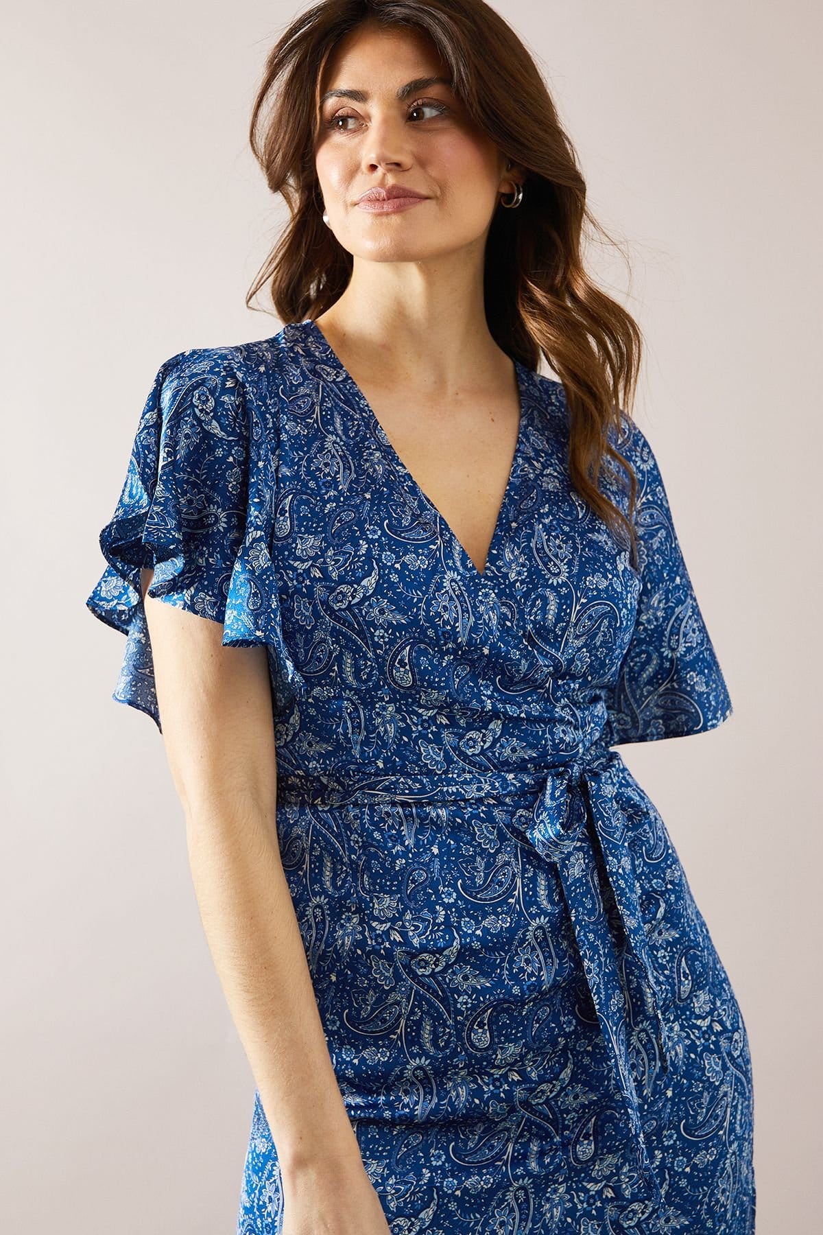 Wallis Wallis Women's Paisley Print Belted Midi Dress in Blue - 4
