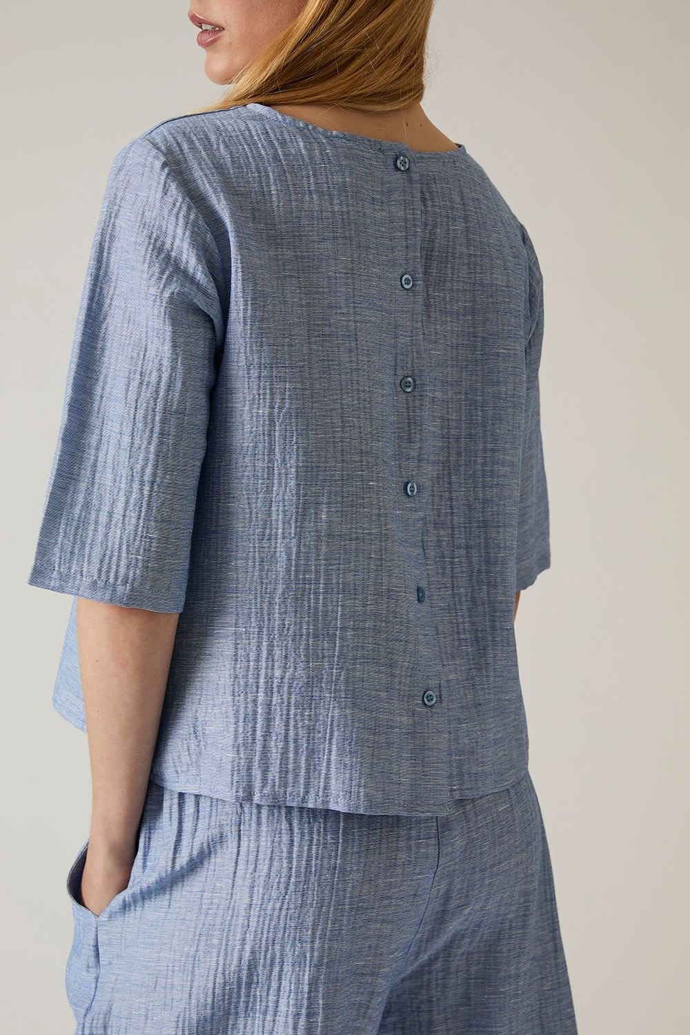 James Lakeland James Lakeland Women's Blue Back Button Top in Pale Blue - 4