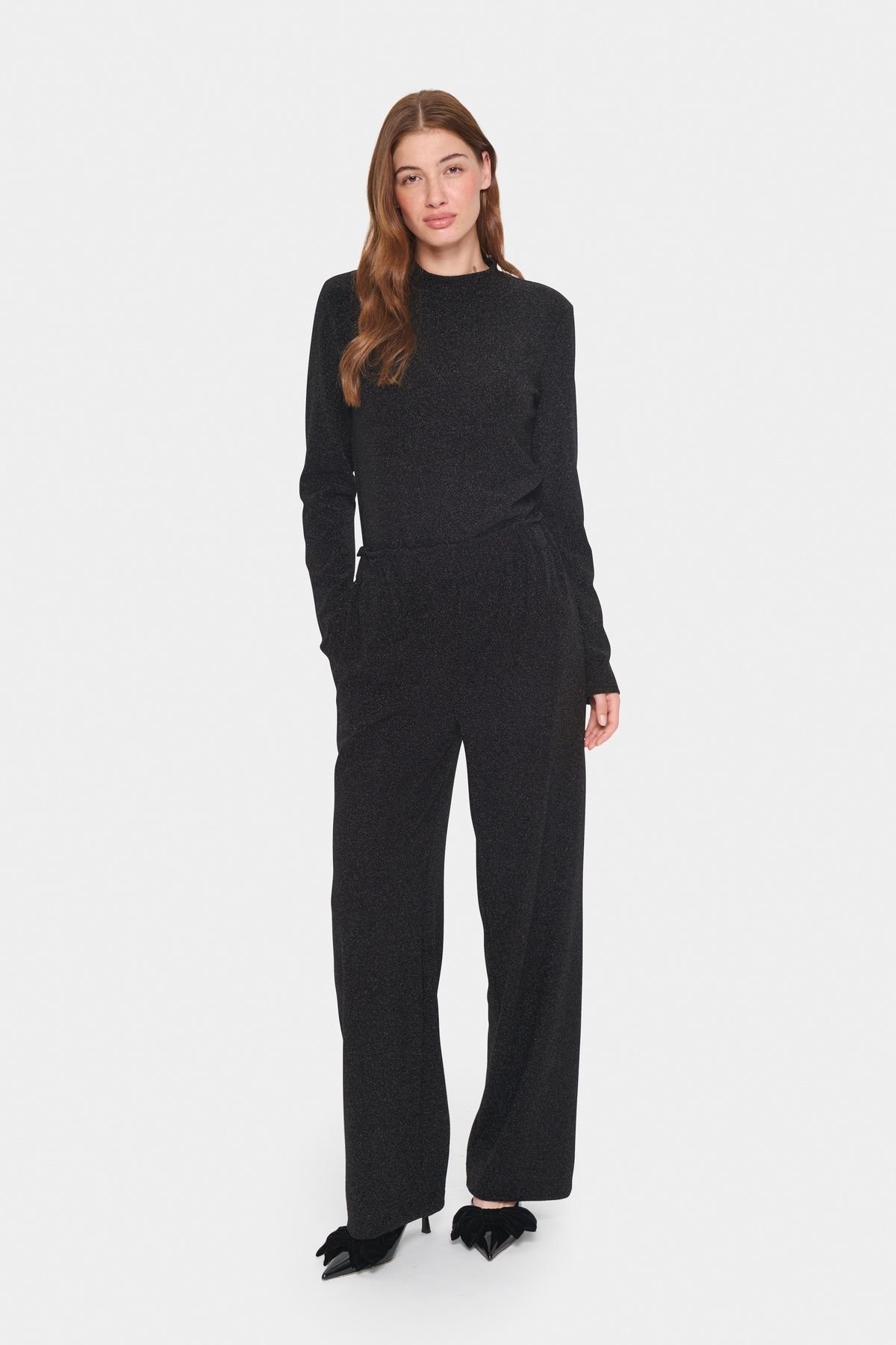 Saint Tropez Saint Tropez Women's HumaSZ Glitter Elastic Waist Trousers in Black - 3