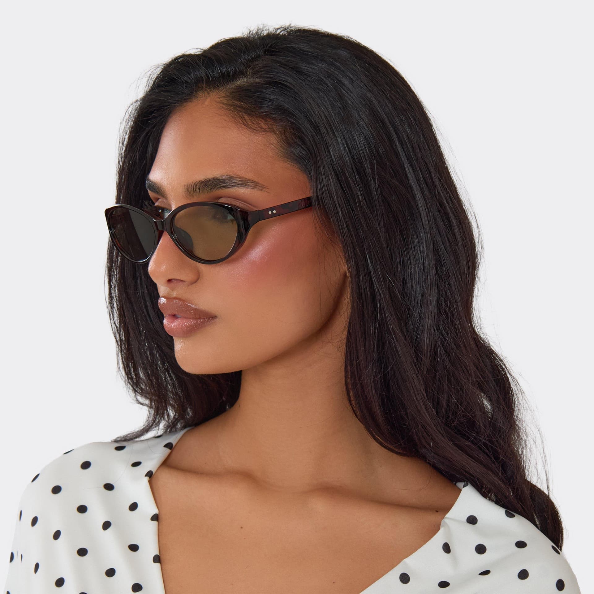 EGO Thin Frame Brown Tinted Lense Oval Shaped Sunglasses In Black, Women's Size UK 0