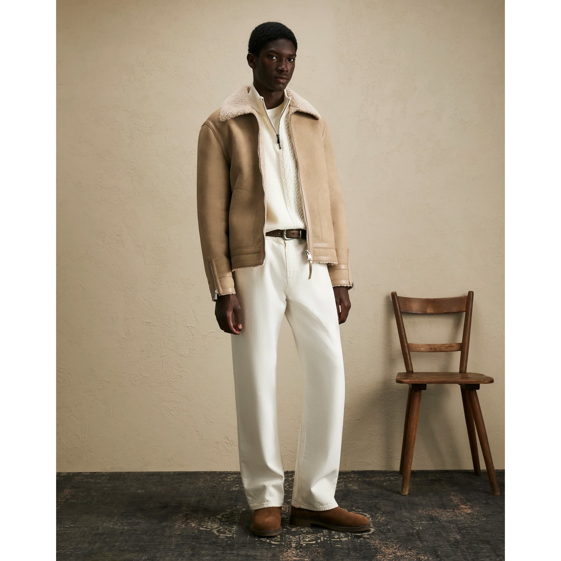 River Island Mens River Island Beige Shearling Lined Western Jacket