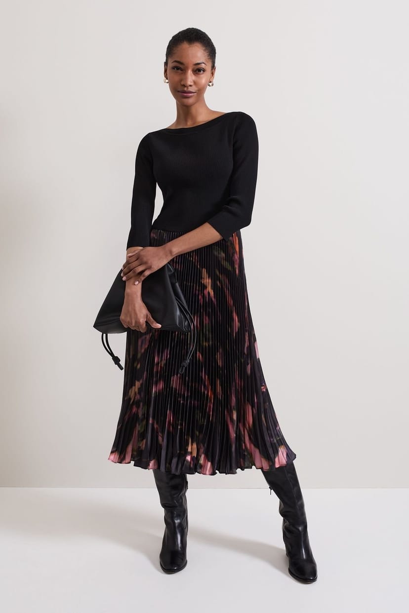 Phase Eight Phase Eight Women's Rhea Long Sleeve Abstract Dress in Dark Pink - 1