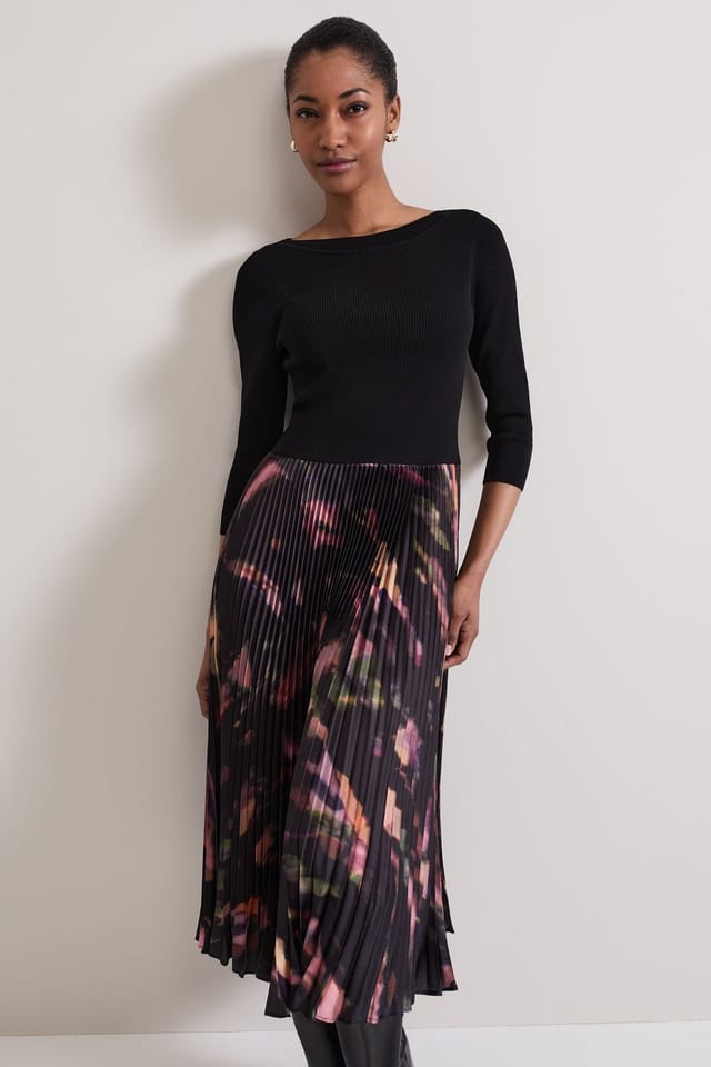 Phase Eight Phase Eight Women's Rhea Long Sleeve Abstract Dress in Dark Pink - 3